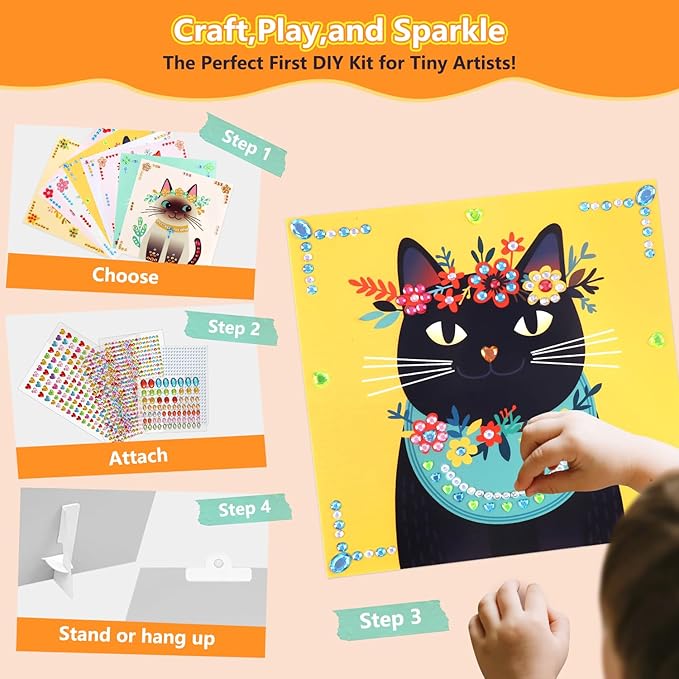 Marlrin Cats Craft Kits for Kids Ages 4-8, Arts and Crafts Kits,Craft Kit for Girls 6-8,Diamond Painting Toys for Girls 5-7,Birthday and Christmas Gift for Kids Ages 3, 4, 5, 6, 7, 8