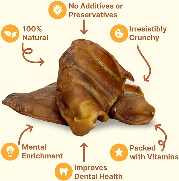 Gaines Pet Pig Ears for Dogs - 5 Pack, Thick Cut, All-Natural Whole Ears - No Additives Or Hormones, Safe Rawhide Alternative, Dental Health, Easy to Digest, Great for Small to Large Dogs