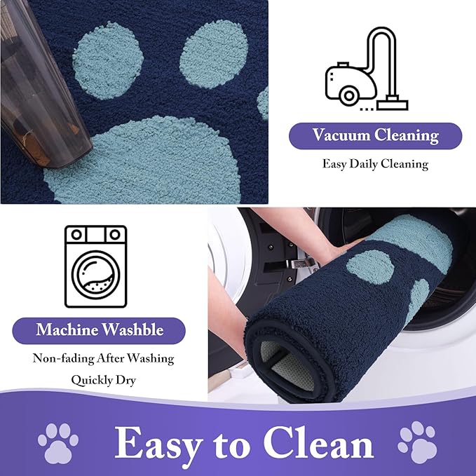Buganda Dog Door Mat for Muddy Paws, Absorbent Dirt Trapper Washable Indoor Doormats, Non Slip Low-Profile Mud Mat for Dogs, Front Entrance Doormat for Inside Floor (30x20 Inches, Dark Blue)