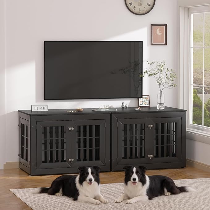 38" Heavy Duty Dog Crate Furniture for Small,Medium and Large Dogs,Rustic Wooden Dog Cage Kennel Indoor Furniture with Waterproof Top,Decorative Pet House Side End Table (Black)