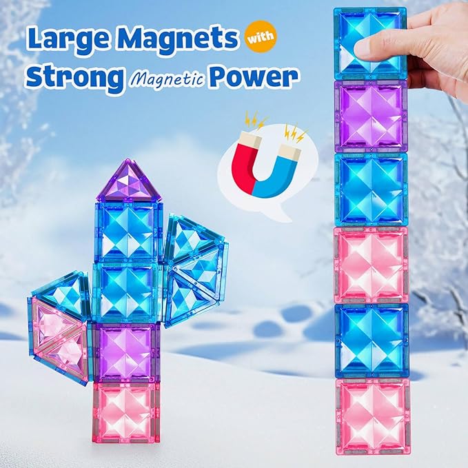 102PCS Ice Castle Magnetic Tiles, 3D Building Blocks STEM Educational Kids Toys for Pretend Play, 3 4 5 6 7 8 Year Old Birthday Gifts for Boys and Girls, Preschool Learning Toys for Birthday