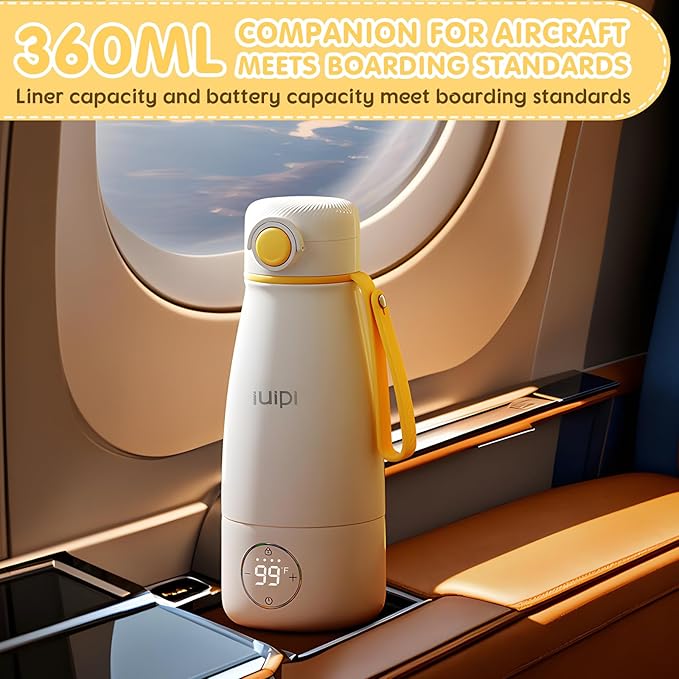 Portable Milk Warmer for Travel, 12oz Large Capacity Baby Bottle Warmer for Formula & Breastmilk, Fast Heating Milk Warmer on The Go wth Child Lock,Precise Temp Control