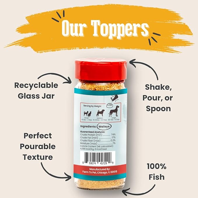 Farm To Pet - Dog Food Topper - 4.7 oz Fish Meal Toppers for Dogs, Single Ingredient, Lean, All Natural, Healthy Food for Small, Medium, Large Breeds, & Puppies - Made in USA