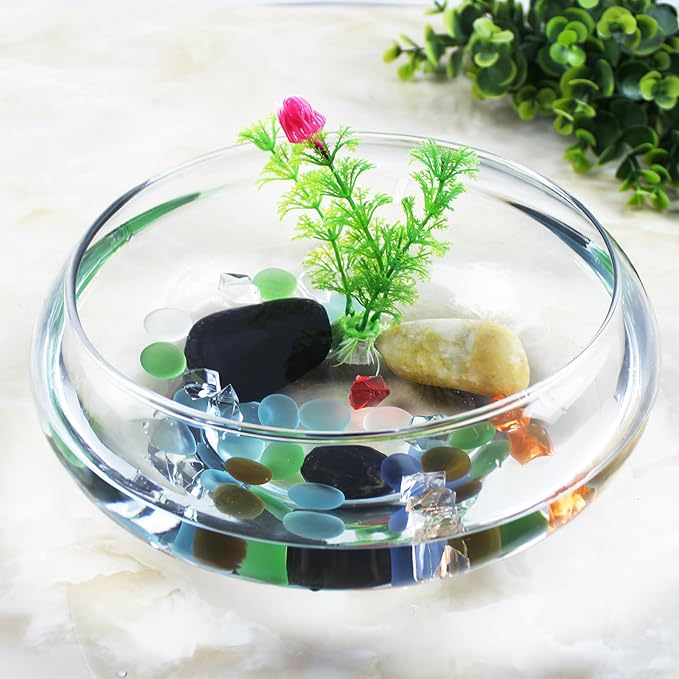 Happyyami Wide Mouth Glass Vase Bowl, Round Flower Vase Terrarium Succulent Hydroponic Planter Globe Fish Bowl Floral Container for Wedding Table Centerpiece Home Decors