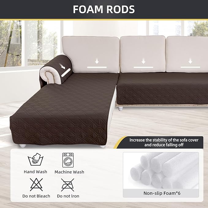 ele ELEOPTION 100% Waterproof 2 Piece Couch Cover Pet Blanket Sectional L Shape Sofa Cushion Cat Dog Bed Cover (Chaise Lounge + 2 Seat Covers) Brown