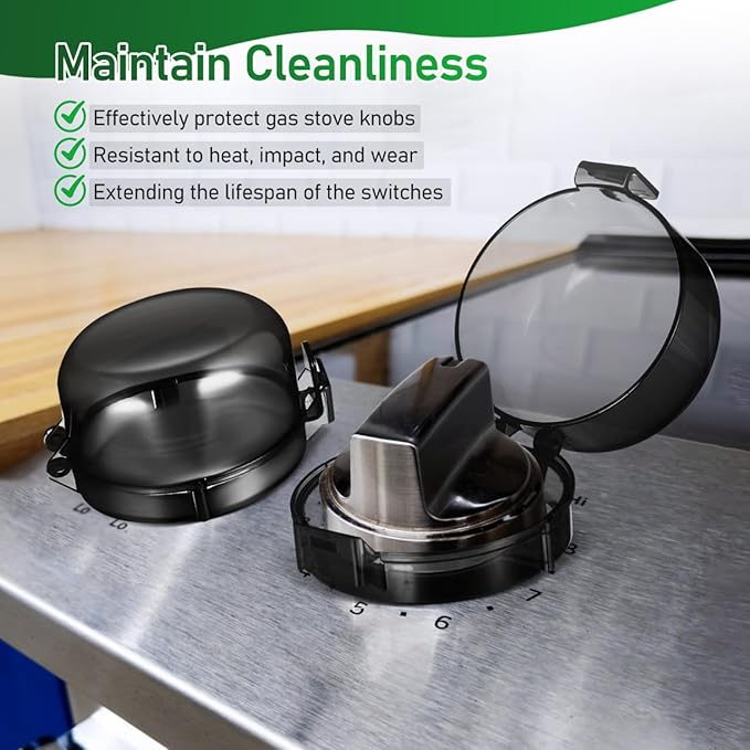 5pcs Stove Knob Cover: 3.5in Child Proofing Cover Knob Easy Install for Kitchen Stove Locks Door Child Proof Clear Plastic Black