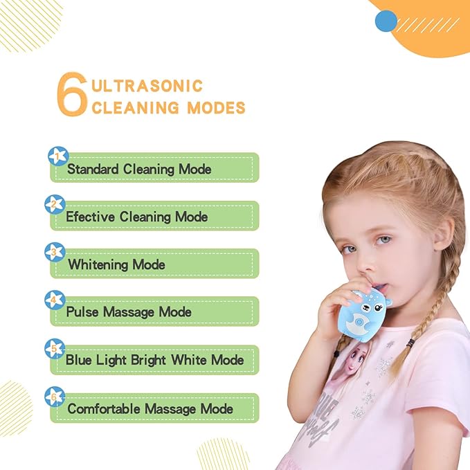 Kids Electric Toothbrushs U Shaped sonic Automatic Toothbrush with 4 Brush Heads, Six Cleaning Modes,Cartoon deer Modeling , full mouth toothbrush for baby