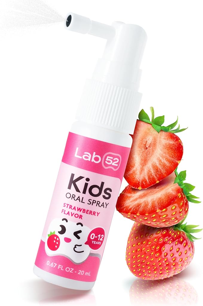 LAB52 Kids Oral Spray, Toddler Toothpaste Helper for Daily Oral Care and Fresh Breath, Children Approved with Fluoride Free for Newborn to Preschoolers, Xylitol Strawberry Flavor