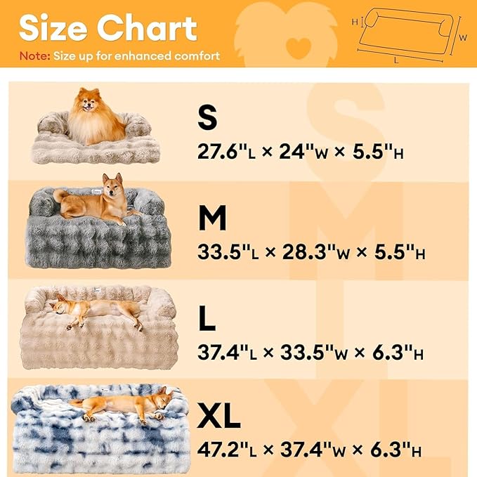 FUNNY FUZZY Pet Fluffy Plush Calming Dog Couch Bed Sofa Protector Washable Pets Mat for Large Medium Small Dogs and Cats (Coffee,47.24 × 37.4 × 6.3 in)