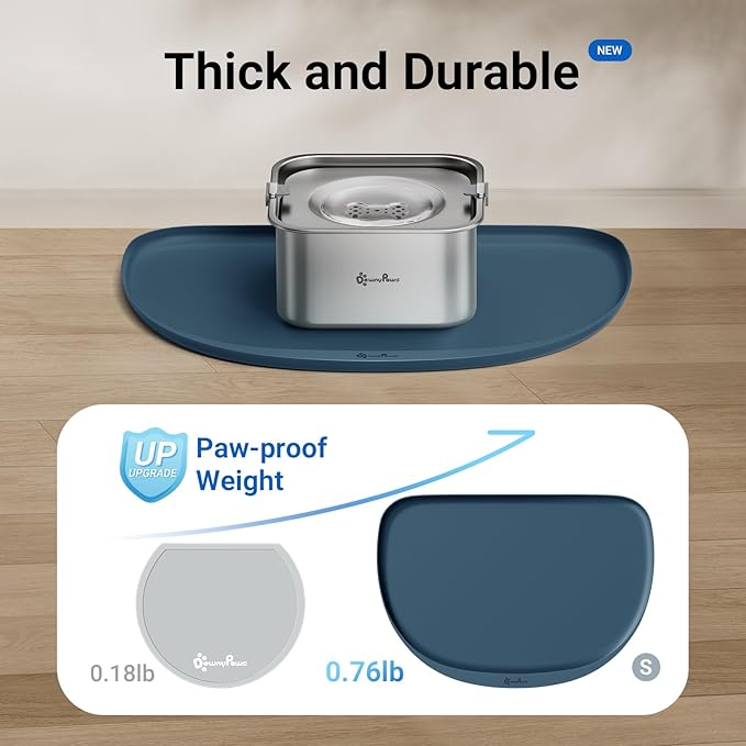 DownyPaws Cat Food Mats for Floors Waterproof, BPA Free Silicone Pet Feeding Mat, Non-Slip Pet Food Mat with High Raised Edge, Cat Placemat for Messy Drinkers, 18"×12.5", Ocean