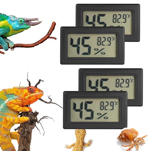 Reptile Thermometer and Humidity Gauge Digtal Terrarium Thermometer Rectangle Bearded Dragon Cage Accessories Reptile Temp and Humidity Gauge for Leopard Gecko Hermit Crab Gecko Lizard Etc 4pc