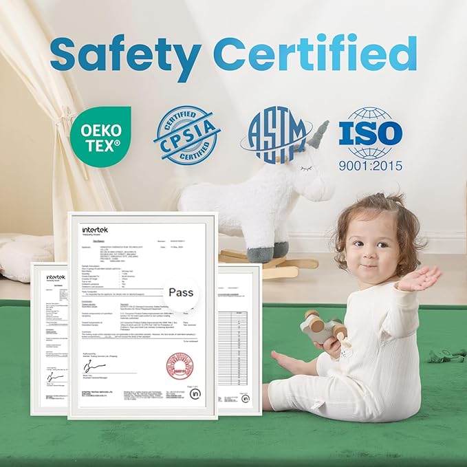 1.3" Thick Baby Play Mat for Floor Playpen, 71x59 Large Foam Tummy Time Mat, Padded Support Soft Plush Nursery Rug for Infant Kids Toddler Crawling Kick Activity (Emerald)