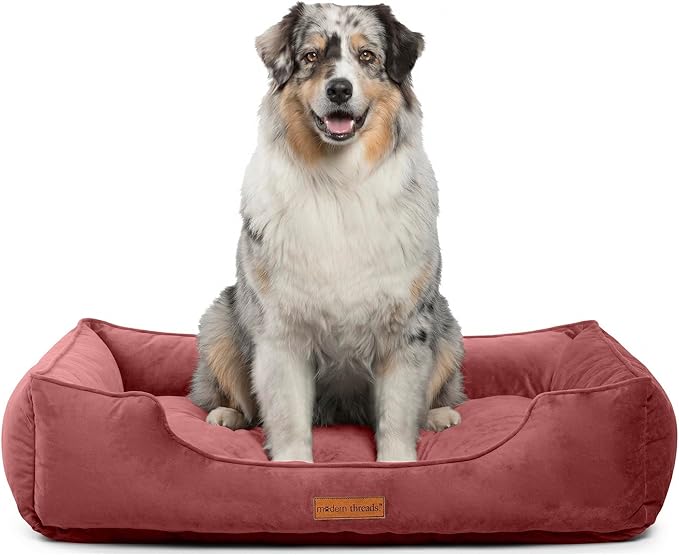 Modern Threads Luxury Dog Bed - Comfortable Tufted Velvet Cushion for Small to Large Dogs - Machine Washable - Durable & Cute Sleep Space for Pets - Pamper Your Pet with Cozy Beds - Rosewood