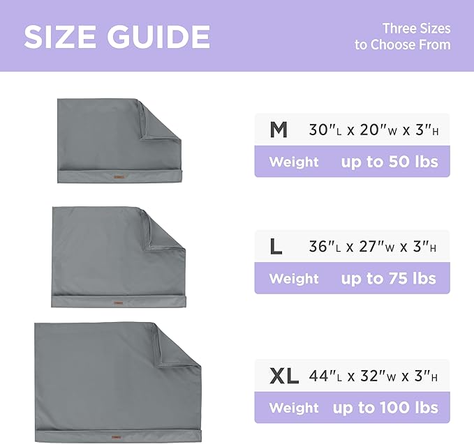 LE SURE Waterproof Dog Bed Cover Replacement Washable - XL Size for Pet Mat 44x32x3 Inches, Grey