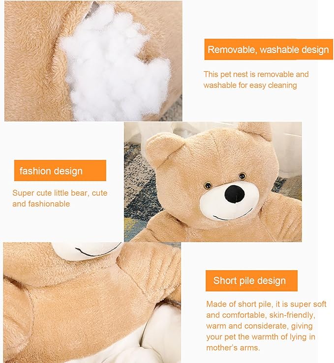 Dog Sofas & Chairs, pet Shape Sofa, Slip Resistant Dog cat Furniture, Adorable Bear Shaped Pet Sofa Bed, Washable Dog cat Couch, Plush Soft Couch for Dogs and Cats S(bottomDiameter46cm) Brown+mat