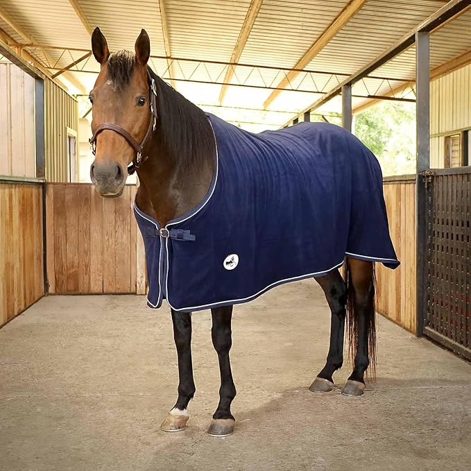 Jeffers Equine Elite Fleece Horse Cooler Blanket, 66 Inch – Soft, Adjustable Fit, Lightweight, Easy Care, Moisture Wicking Cooling Sheet with Surcingle for Post Exercise, Travel for Horses – Navy