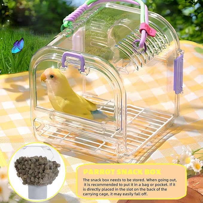Portable Plastic Bird Cages，Travel Bird Cage,Lightweight Waterproof Ventilated Small Bird Cage,Outdoor Use Easy to Carry,for Small Birds, Budgies and Pet Birds (Purple, B)