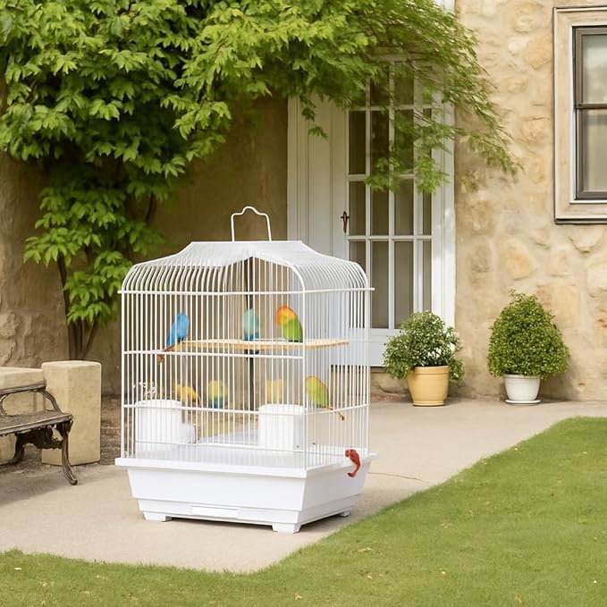 GarveeHome Small Bird Cage with Wheels, Parakeet Cage, Bird Carrier for Parakeets, Canaries, Lovebirds, Small Quaker, Cockatiels, Budgie, Green Cheek (20in White)