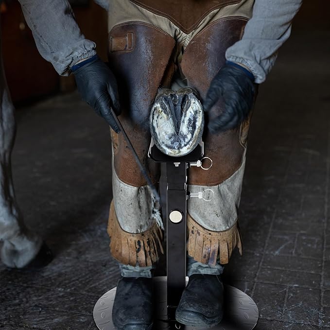 Zonon Metal Adjustable Farrier Stand Blacksmith Farrier Horse Hoof Stand Height Farrier Stand for Horses Black Horse Hoof Trimming Tools(Metal Round Base)