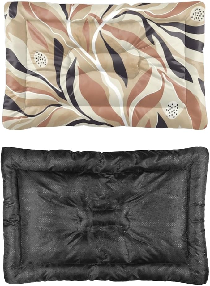 Modern Earthy Leaves Dog Beds & Furniture Crate Mats Washable Dog Crate Pad Beds Washable Non-Slip Cat Pet Bed Small Mat Kennel Pillow Cushion Indoor Outdoor 24X18 Inch