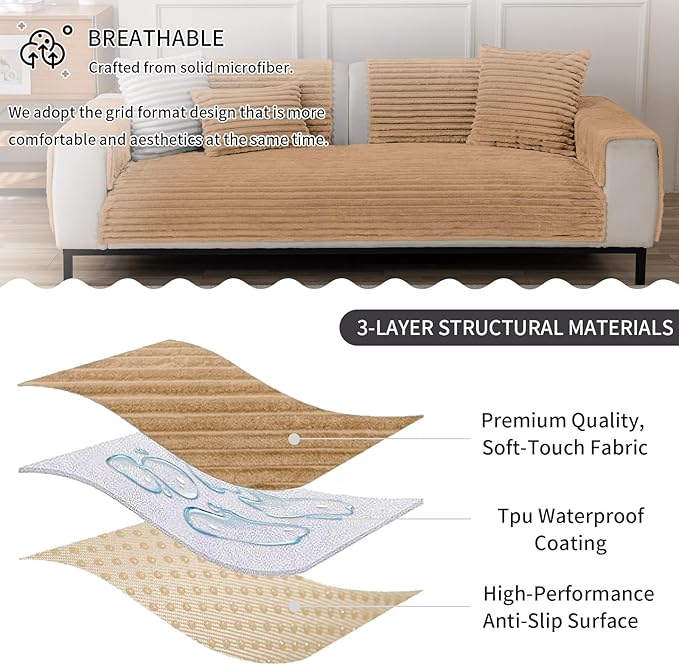 Waterproof Pet Couch Cover for Dogs, Sofa Covers Washable & Non-Slip, Soft Dog Bed Blanket Protector for Sectional, Loveseat, Home & Patio Furniture (Khaki, 35"x95" 1 Pack)