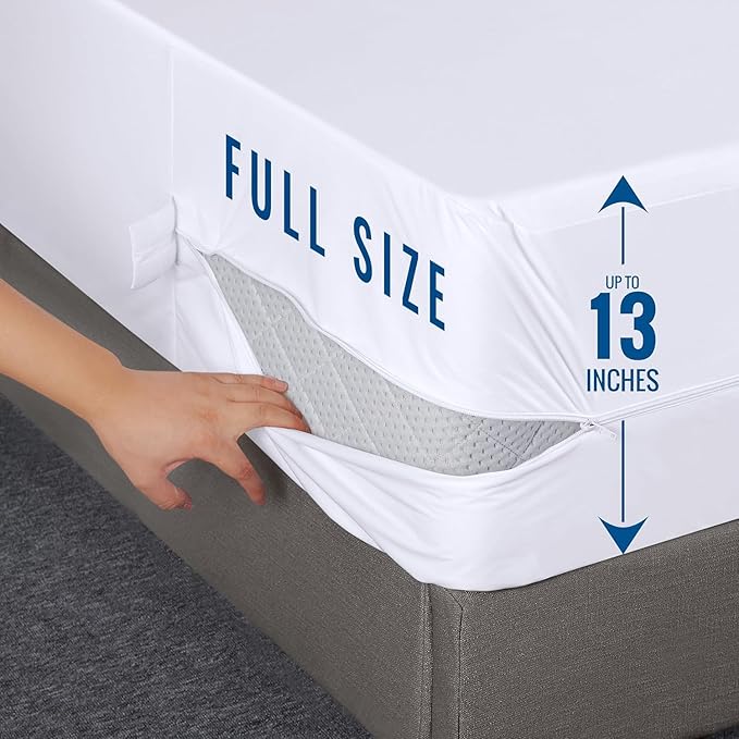 Utopia Bedding Zippered Mattress Encasement Full, 100% Waterproof Bed Bug and Dust Mite Proof Mattress Protector, Absorbent Six-Sided Mattress Cover