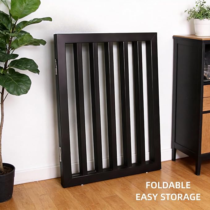 Dog Gate Indoor, Freestanding Dog Fence for The House, Doorways, Hallways,or Stairs,Pet Gate Foldable Wooden,Expandable 24" Height 3 Panels,Black