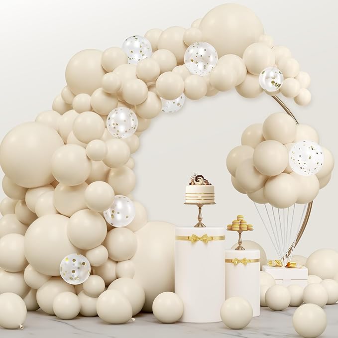 JOYIN 150 Pcs Sand White Balloons, Different Sizes 18 12 10 5 Inch Sand White Latex Balloon Arch Kit with Instruction for Birthday Party Graduation Wedding Holiday Decoration