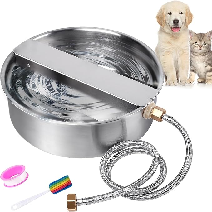 Automatic Dog Water Bowl Dispenser Large Breed Stainless Steel Auto Fill Dog Waterer with Float Valve Livestock Water Trough for Large Dogs Cats Chicken Livestock