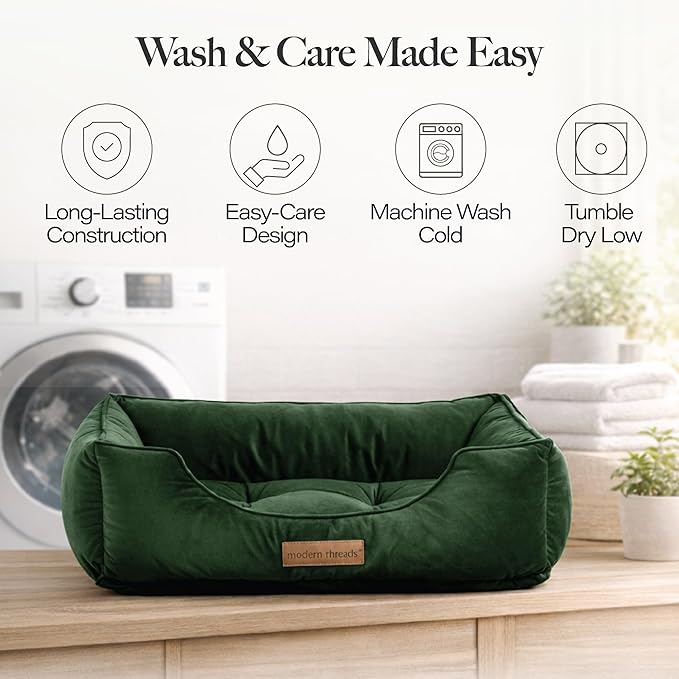 Modern Threads Luxury Dog Bed - Comfortable Tufted Velvet Cushion for Small to Large Dogs - Machine Washable - Durable & Cute Sleep Space for Pets - Pamper Your Pet with Cozy Beds - Forest Green