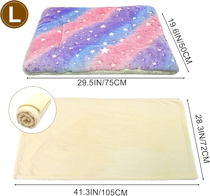 Cat Dog Bed Mat & Blanket, Reversible Pets Crate Pad Bed Mat and Ultra Soft Warm Fleece Calming Blanket for Small Puppy Kitty, Washable