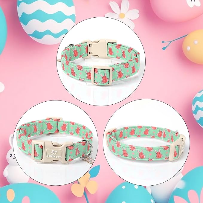 Easter Dog Collar for Small Dogs - Green Bunny Egg Dog Collars, Cute Boy Girl Dogs Easter Collar, Adjustable Spring Holiday Pet Collars with Quick Release Buckle S