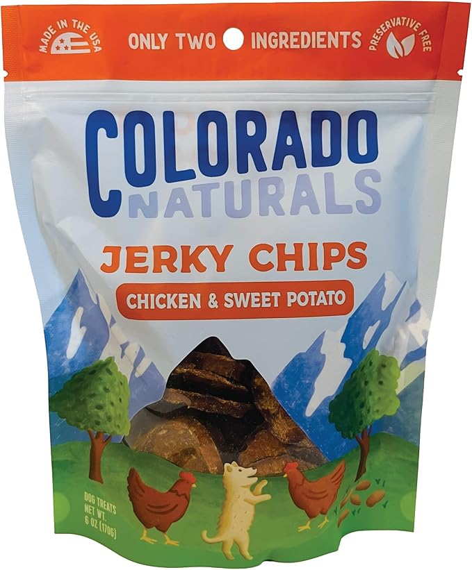 Colorado Naturals Chicken & Sweet Potato Jerky Chips Dog Treats, 6 oz – All-Natural, Made in USA, No Fillers or Preservatives – Promote Bone and Joint Health