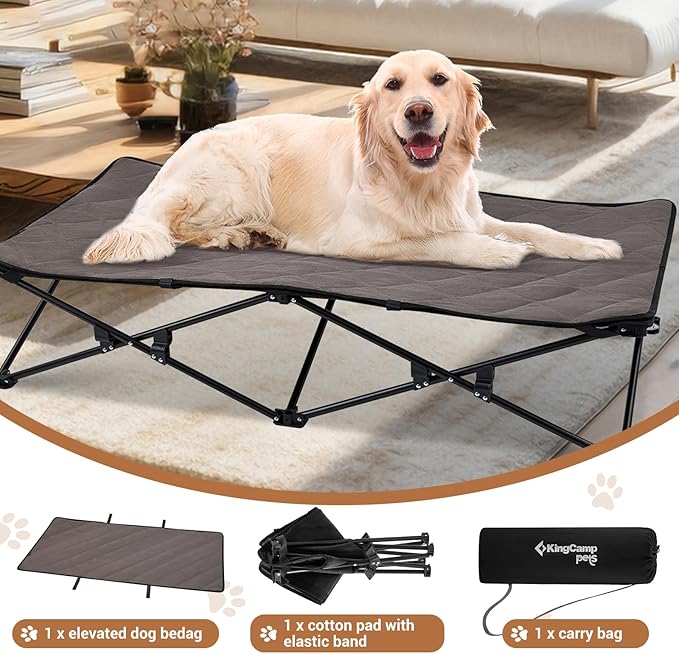 KingCamp Elevated Dog Bed for XL Dogs, Outdoor Raised Cooling Pet Cot Bed with Washable Breathable Mesh & No-Slip Feet Perfect for Camping, Backyard, Indoor Use (XL, Black)