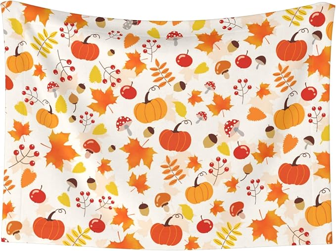 Fall Blanket for Dog Cat - Pumpkin Mushroom Throw Blanket 40x30 Halloween Autumn Pet Blanket for Couch Sofa Bed