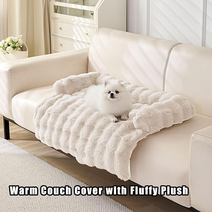 Dream Cloud Pet Sofa Bed, Dream Cloud Pet Sofa Bed Cover, Cozy Rabbit-Velvet Non-Slip Washable Fluffy Plush Pet Mat for Furniture Protection, Soft Couch Bed for Dogs & Cats (Brown, 70X70 CM)