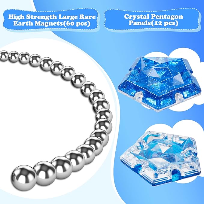 Magnetic Fidget Sphere Magnets Balls - Crystal Diamond Blue Holographic Glitter - Magnet Fidgets Toy - 12 Piece Set - Creativity Beyond Imagination, Inspirational, Recreational, Desk Toys for Adults