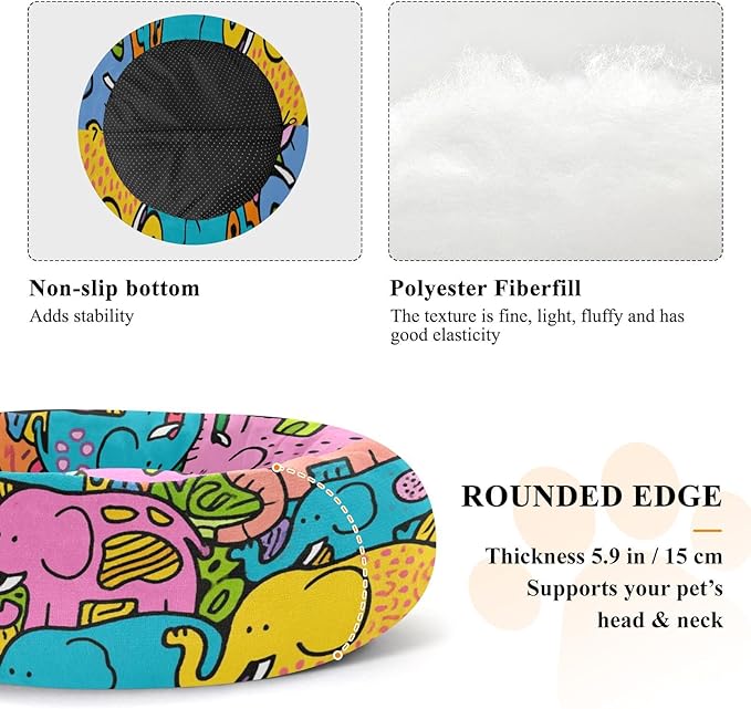 Cute Cartoon Colorful Elephant Calming Anti Anxiety Pet Orthopedic Dog Bed for Small Dogs Supplies Dog Beds and Furniture