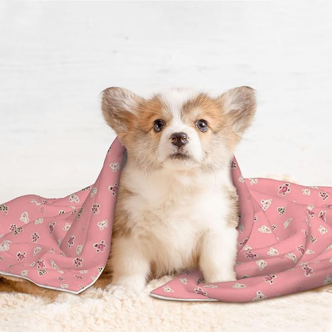 Reversible Plush Throw for Dogs and Cats, Pink Cheetah Leopard, Double Sided Blanket with Nubby Dot Side and Sleek Side Ideal for Cuddling Nesting Security