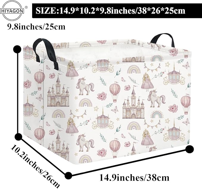 HIYAGON Rectangular Baby Girl Basket Kids Baby Storage Basket Toy Storage Bin Organizer Box Room Decor(Castle)