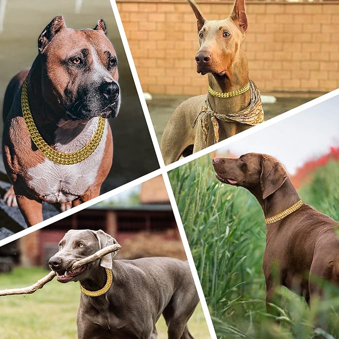 Gold Dog Chain Collar Stainless Steel 18K Gold Dog Collar Adjustable Walking, Metal Cuban Link Dog Collar Chew Proof Double Row Chain Dog Collar for Large Small Medium Dogs