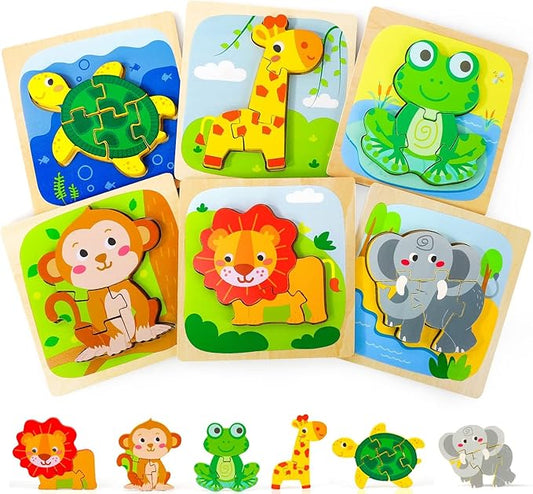 TOY Life Wooden Puzzles for Toddlers 1-3, Animals Toddler Puzzles 1-3, Puzzles for Toddlers 2-4, Wood Puzzles Christmas Montessori Toys Gifts for 1 2 Year Old, Baby Puzzles 12-18, Kids Learning Toy