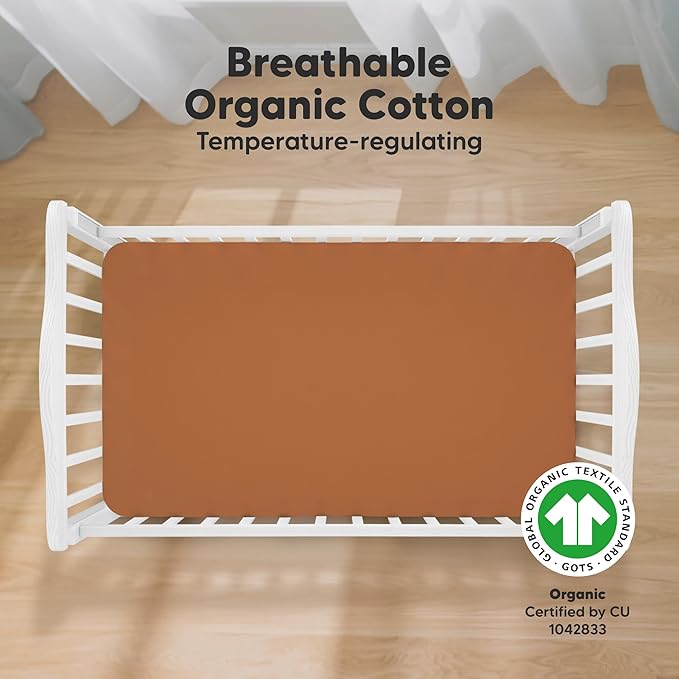KeaBabies 2-Pack Organic Crib Sheets for Boys, Girls - 52x28 Fitted Crib Mattress Sheet Neutral, Breathable Jersey Cotton Cover for Baby Bed, Toddler Mattress, Soft & Cute Prints (Rust)