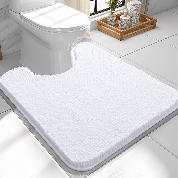 OLANLY Toilet Rugs U-Shaped 24x24, Extra Soft Absorbent Chenille Contour