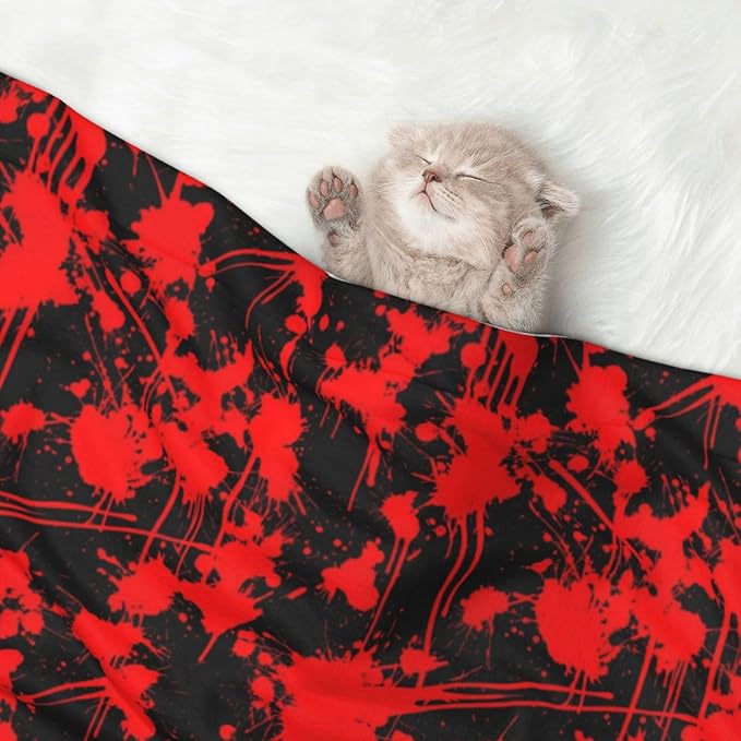 Pet Blanket for Indoor Outdoor Use, Classic Horror Blood Splatter Black, Two Sided Reversible Plush Mat with Bumpy Dot Texture for Patios Crates Portable Bed Companion