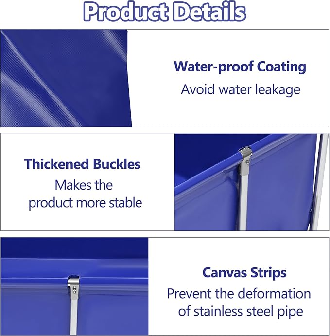 Foldable Canvas Fish Pond, 47x31x19inch Portable Aquarium Fish Water Tank Koi Breeding Pond with Drain Valve, Indoor Outdoor Wterproof Aquaculture Pool Pond for Fish Farming, Aquatic Products