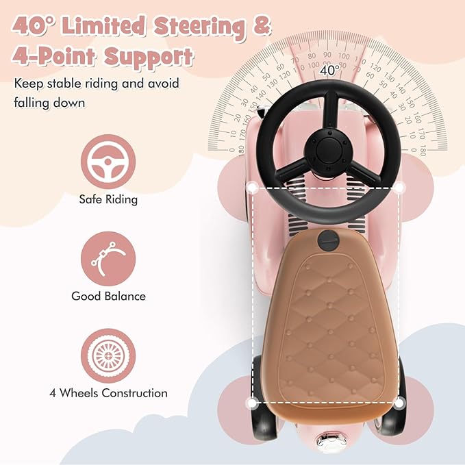 HONEY JOY Ride On Push Car, Outdoor Toddler Riding Toys w/Steering Wheel, Horn & Storage, Foot-to-Floor Sliding Car, No Batteries, Retro Baby Ride On Toys for Boys and Girls (Pink)