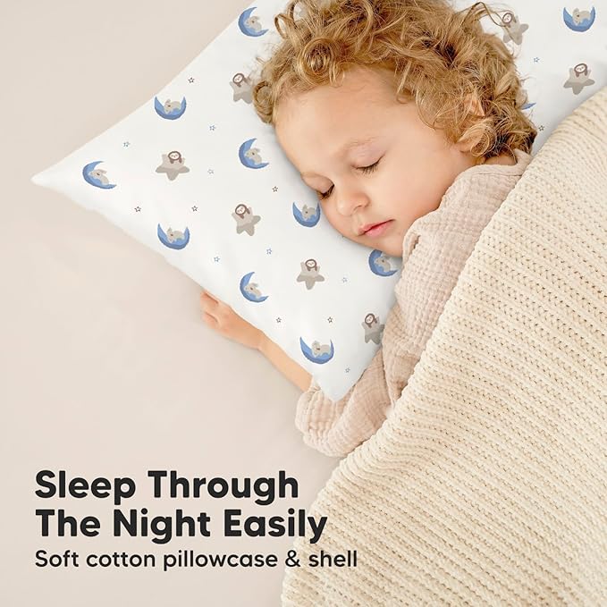 KeaBabies Toddler Pillow with Pillowcase, Jumbo 14X20 - Soft Organic Cotton Toddler Pillows for Sleeping - Machine Washable - Perfect for Travel, Toddler Bed Set (Space Drift)