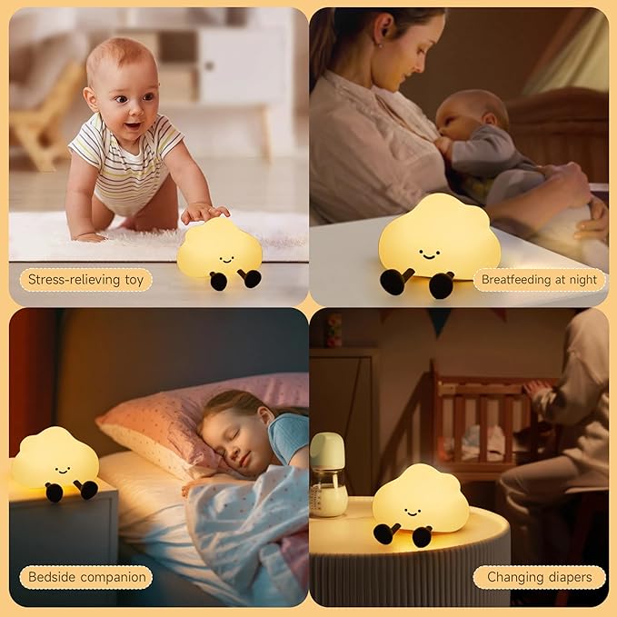 Cloud Night Light for Kids, Adorable Touch Night Lamp Silicone Dimmable LED Nightlight for Nursery Rechargeable Bedside Night Lights for Bedrooms Breastfeeding