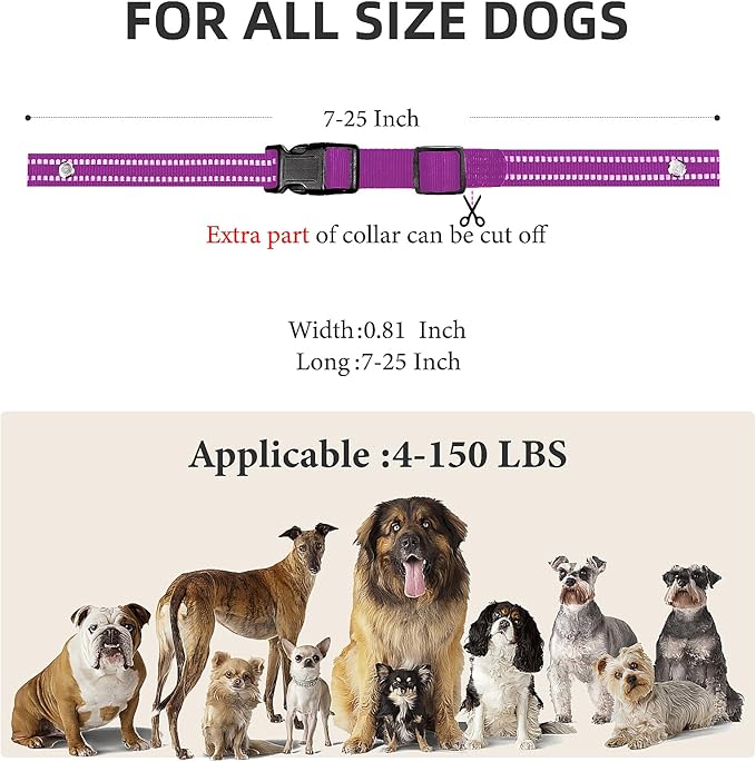 Collar Replacement Strap, Reflective Replacement Nylon Collar Strap Dog GPS Training Bark Receiver Collars, Durable Adjustable E Collar Straps for Small Medium Large Dogs, Purple